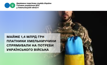 Майже 1,4 млрд грн платники Хмельниччини спрямували на потреби українського війська 